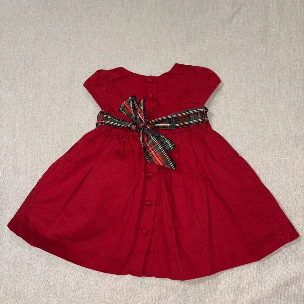 Ralph Lauren Girl's 2pc Red Dress with Plaid Belt‎ Sz 12M Christmas Hollidays